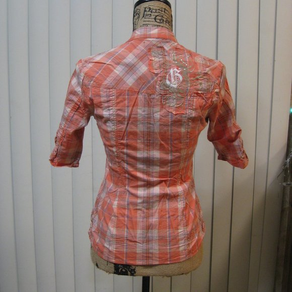 NWT Guess red white plaid logo shirt top XS extra small - Picture 5 of 8